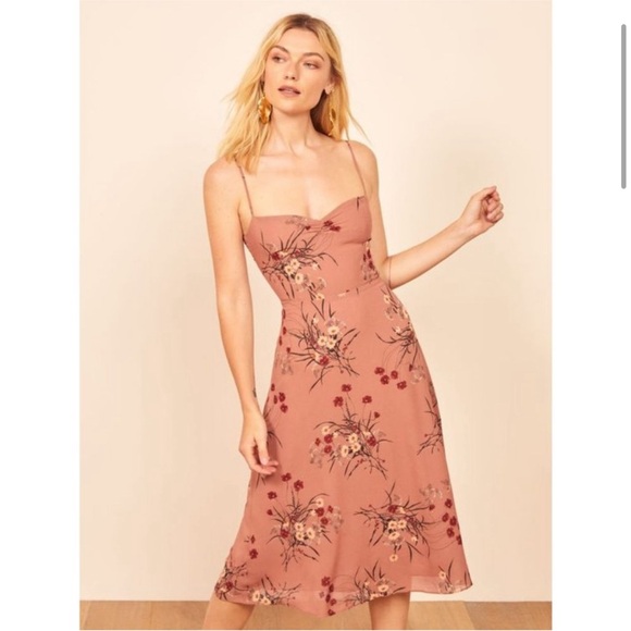 Reformation Odele Dusty Pink Floral Midi Dress - Size 4 - Picture 1 of 10